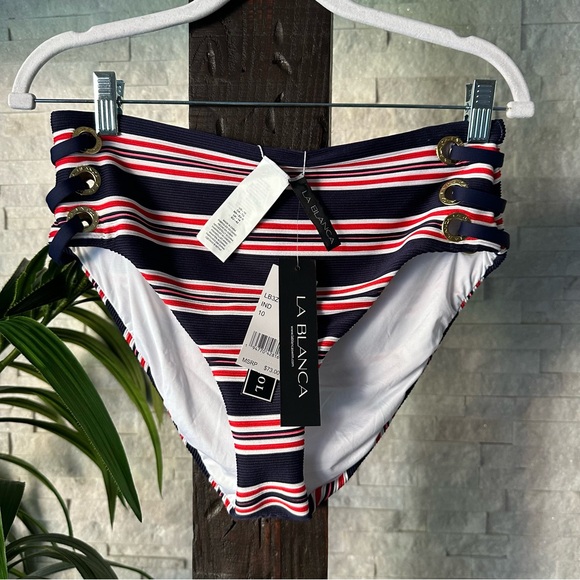 La Blanca High Waist Swimsuit Bottom Indigo Sailor Stripe Size 10 New with Tags - Picture 1 of 9